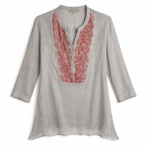 YAUVAN Womens Size XL Gray‎ Embroidered V-Neck Tunic Lagonlook Blouse